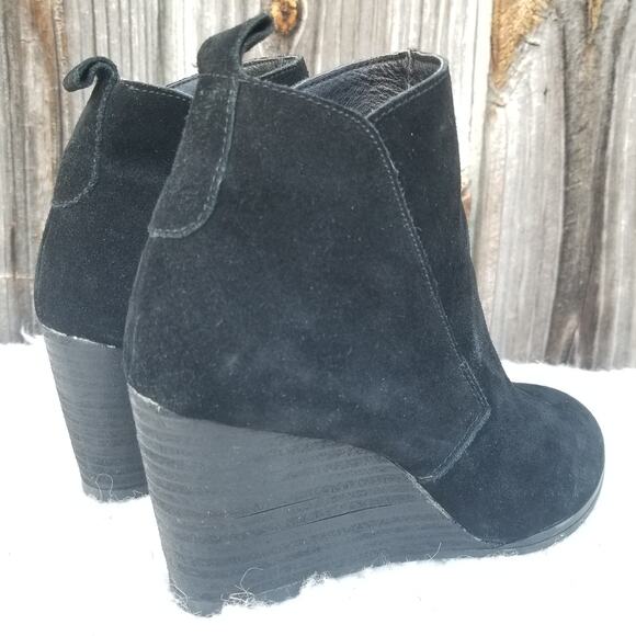 Black Wedge Bootie Size 8.5 Sole Society Brigitte Suede Leather Ankle Boots - Picture 6 of 13
